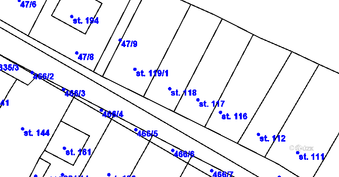 Parcela st. 118 v KÚ Zahnašovice, Katastrální mapa