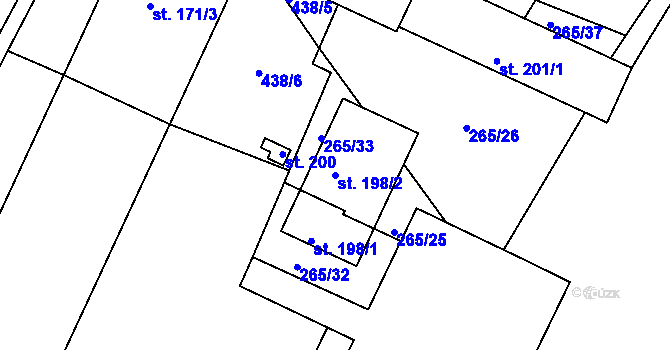 Parcela st. 198/2 v KÚ Zahnašovice, Katastrální mapa