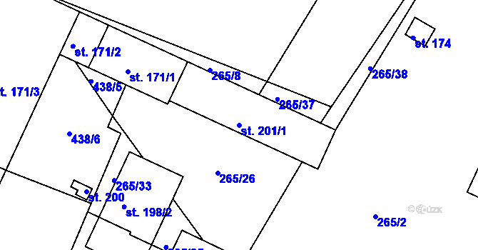 Parcela st. 201/1 v KÚ Zahnašovice, Katastrální mapa