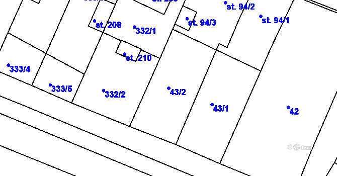 Parcela st. 43/2 v KÚ Zahnašovice, Katastrální mapa