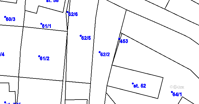 Parcela st. 62/2 v KÚ Zahnašovice, Katastrální mapa