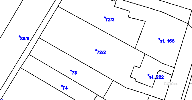 Parcela st. 72/2 v KÚ Zahnašovice, Katastrální mapa