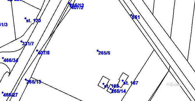 Parcela st. 265/5 v KÚ Zahnašovice, Katastrální mapa