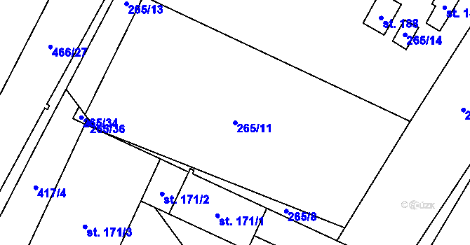 Parcela st. 265/11 v KÚ Zahnašovice, Katastrální mapa