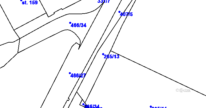 Parcela st. 265/13 v KÚ Zahnašovice, Katastrální mapa