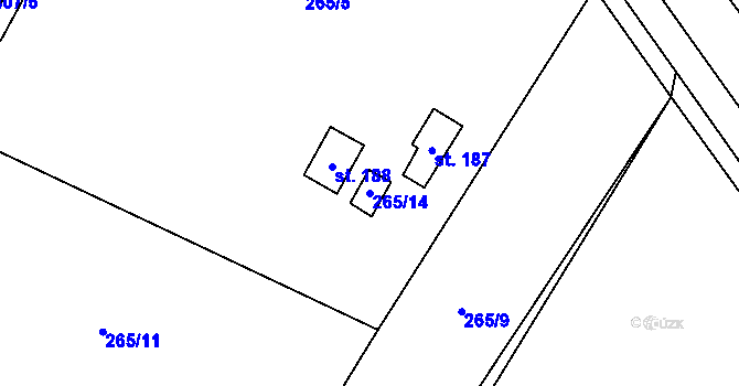 Parcela st. 265/14 v KÚ Zahnašovice, Katastrální mapa