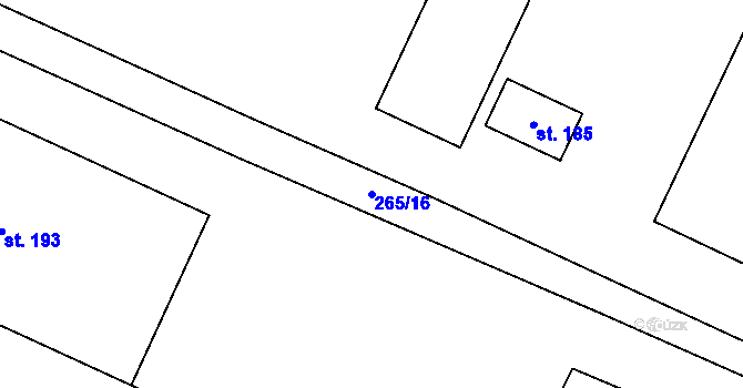 Parcela st. 265/16 v KÚ Zahnašovice, Katastrální mapa