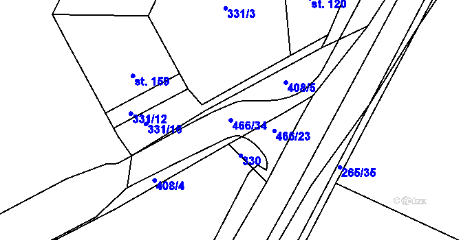 Parcela st. 466/34 v KÚ Zahnašovice, Katastrální mapa