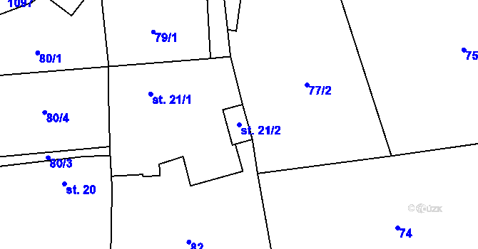 Parcela st. 21/2 v KÚ Zahorčice u Volyně, Katastrální mapa