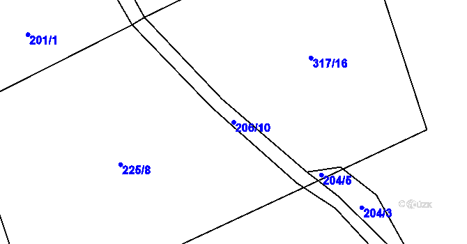 Parcela st. 206/10 v KÚ Zahorčice u Volyně, Katastrální mapa