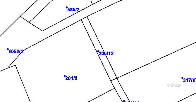 Parcela st. 206/12 v KÚ Zahorčice u Volyně, Katastrální mapa