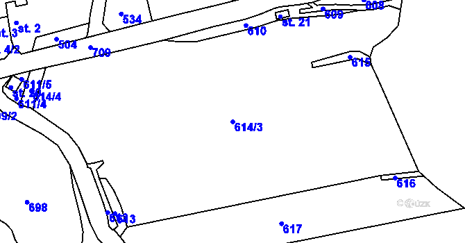 Parcela st. 614/3 v KÚ Zahorčičky, Katastrální mapa