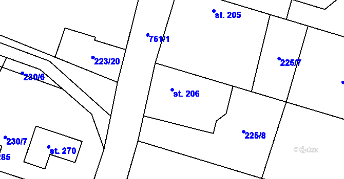Parcela st. 206 v KÚ Záhornice u Městce Králové, Katastrální mapa