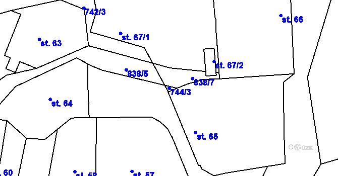 Parcela st. 744/3 v KÚ Záhornice u Městce Králové, Katastrální mapa