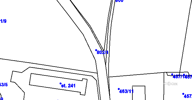 Parcela st. 802/1 v KÚ Záhornice u Městce Králové, Katastrální mapa