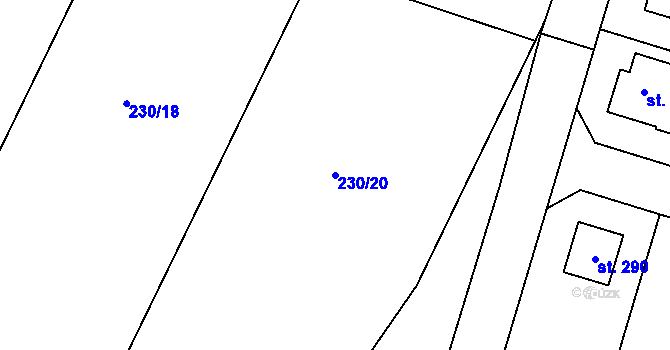 Parcela st. 230/20 v KÚ Záhornice u Městce Králové, Katastrální mapa