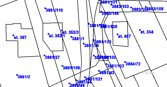 Parcela st. 3881/36 v KÚ Záhorovice, Katastrální mapa