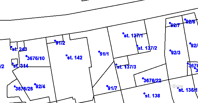 Parcela st. 91/1 v KÚ Záhorovice, Katastrální mapa