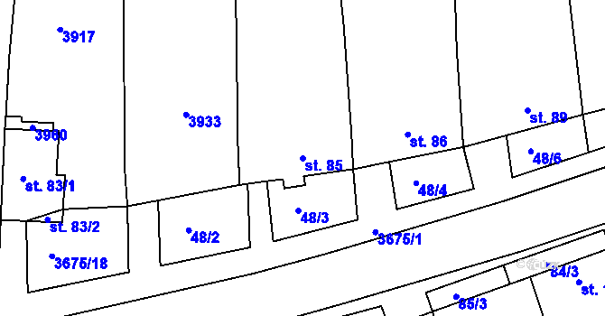Parcela st. 85 v KÚ Záhorovice, Katastrální mapa