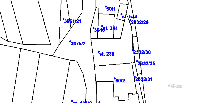 Parcela st. 236 v KÚ Záhorovice, Katastrální mapa