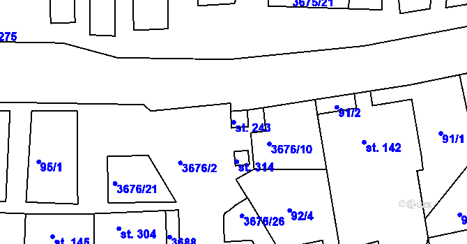 Parcela st. 243 v KÚ Záhorovice, Katastrální mapa