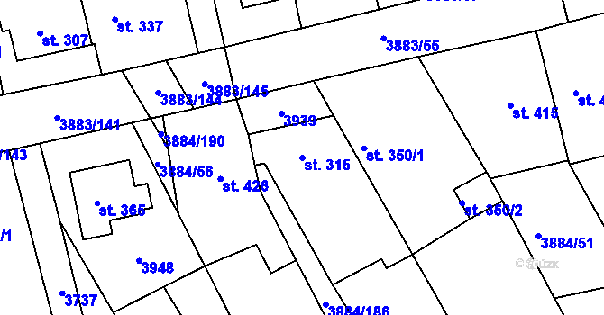 Parcela st. 315 v KÚ Záhorovice, Katastrální mapa
