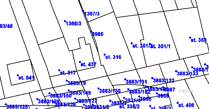 Parcela st. 316 v KÚ Záhorovice, Katastrální mapa