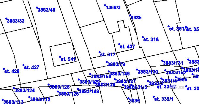 Parcela st. 317 v KÚ Záhorovice, Katastrální mapa