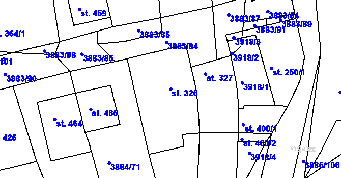 Parcela st. 326 v KÚ Záhorovice, Katastrální mapa