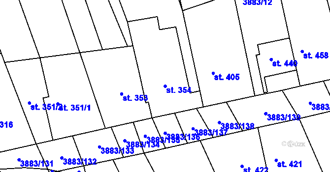 Parcela st. 354 v KÚ Záhorovice, Katastrální mapa