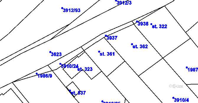 Parcela st. 361 v KÚ Záhorovice, Katastrální mapa