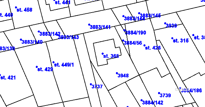 Parcela st. 365 v KÚ Záhorovice, Katastrální mapa