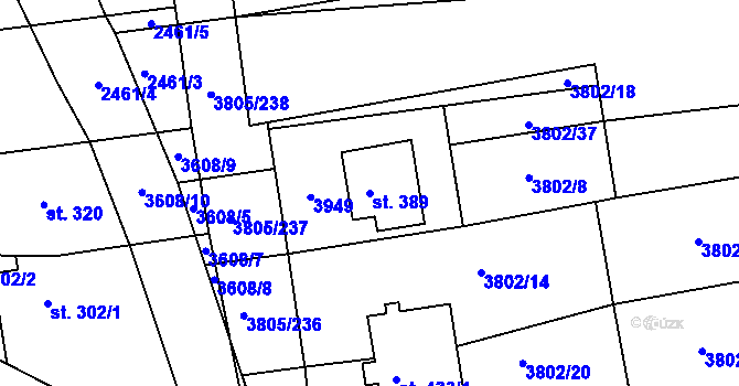 Parcela st. 389 v KÚ Záhorovice, Katastrální mapa