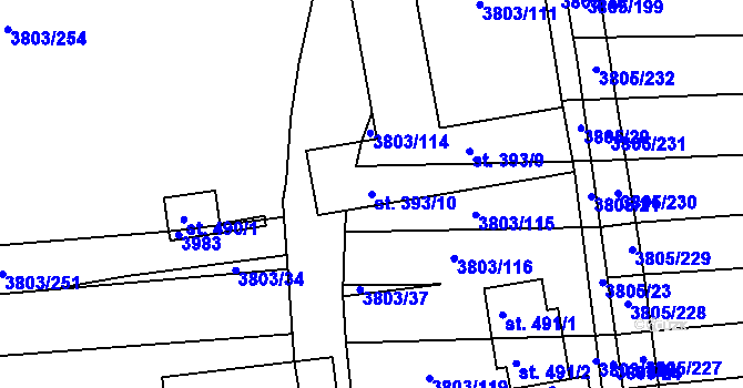 Parcela st. 393/10 v KÚ Záhorovice, Katastrální mapa