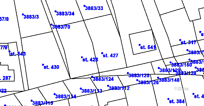 Parcela st. 427 v KÚ Záhorovice, Katastrální mapa