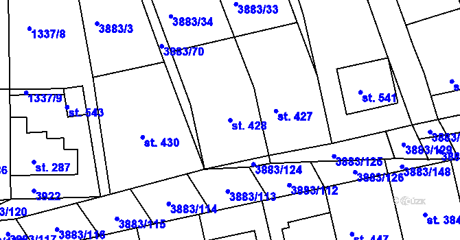 Parcela st. 428 v KÚ Záhorovice, Katastrální mapa