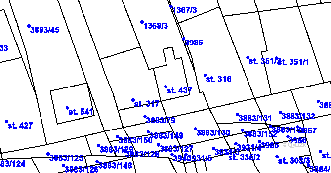 Parcela st. 437 v KÚ Záhorovice, Katastrální mapa