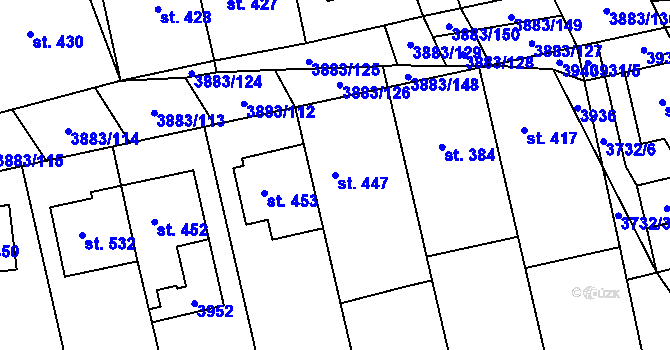 Parcela st. 447 v KÚ Záhorovice, Katastrální mapa
