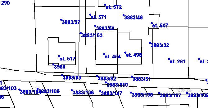 Parcela st. 454 v KÚ Záhorovice, Katastrální mapa