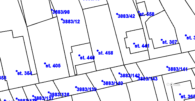 Parcela st. 458 v KÚ Záhorovice, Katastrální mapa