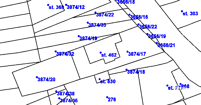 Parcela st. 462 v KÚ Záhorovice, Katastrální mapa