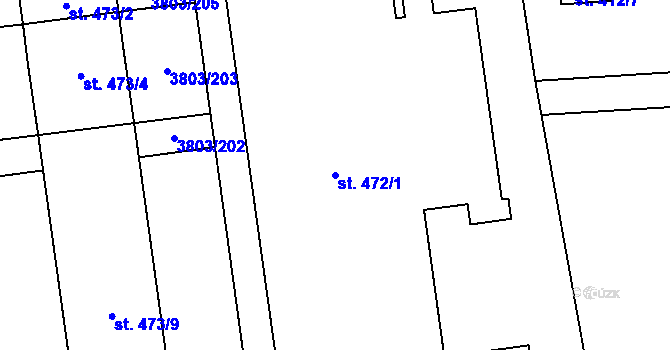 Parcela st. 472/1 v KÚ Záhorovice, Katastrální mapa