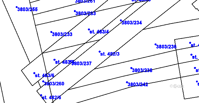Parcela st. 482/3 v KÚ Záhorovice, Katastrální mapa