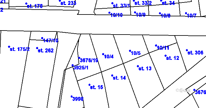 Parcela st. 10/4 v KÚ Záhorovice, Katastrální mapa