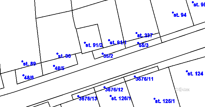 Parcela st. 55/2 v KÚ Záhorovice, Katastrální mapa