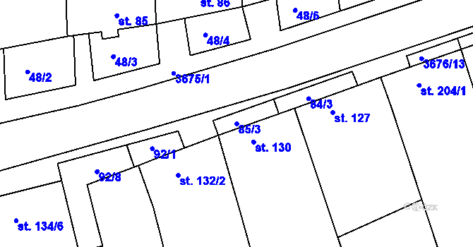 Parcela st. 85/3 v KÚ Záhorovice, Katastrální mapa