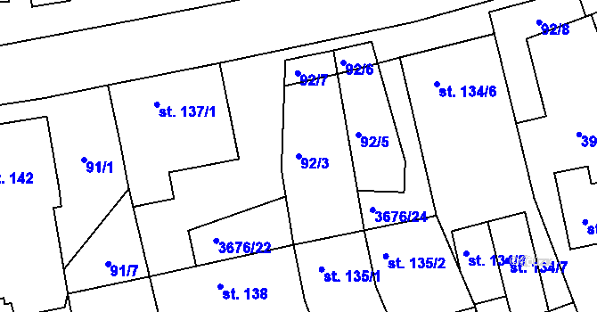Parcela st. 92/3 v KÚ Záhorovice, Katastrální mapa