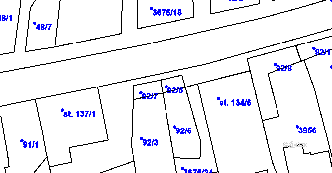 Parcela st. 92/6 v KÚ Záhorovice, Katastrální mapa
