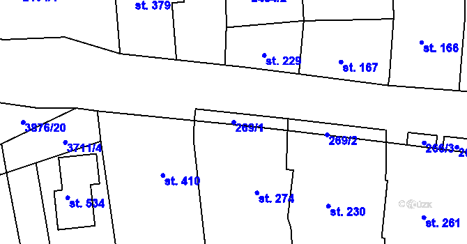 Parcela st. 269/1 v KÚ Záhorovice, Katastrální mapa