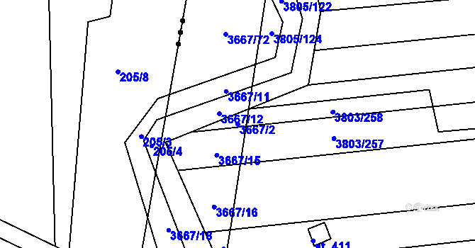 Parcela st. 3667/2 v KÚ Záhorovice, Katastrální mapa